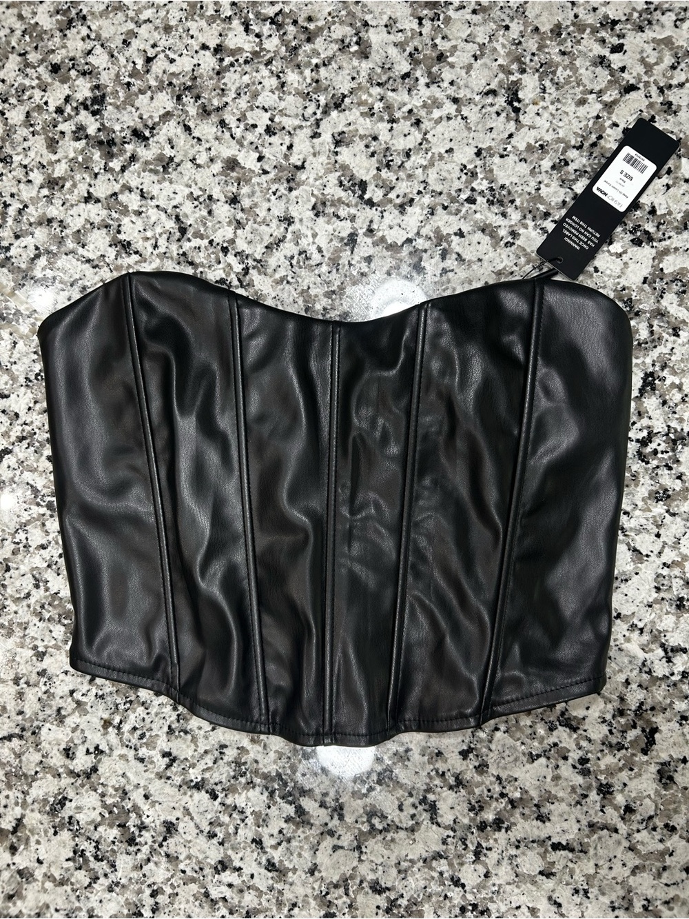 Faux Leather Black Strapless Corset Top